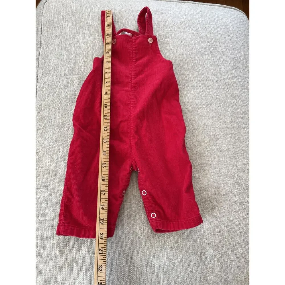 Vintage 70s Lot of 2 Red Corduroy Bib Overalls 6 mths Babygro Baby Sleeper Pjs
